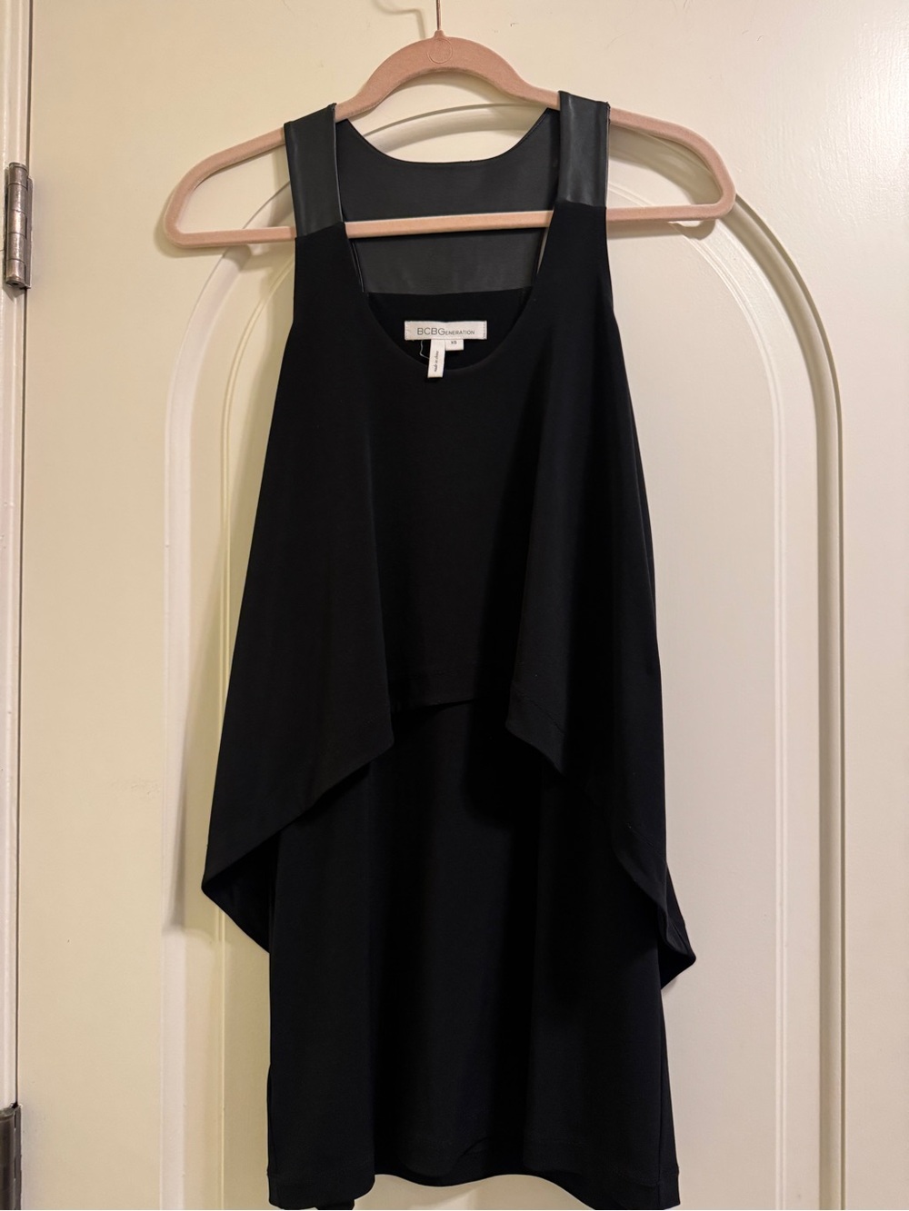 BCBGeneration Black Layered Mini Dress Faux Leather Straps Sleeveless XS